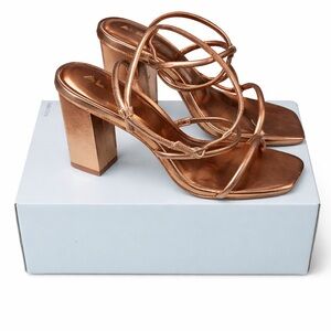 Aldo Metallic Copper Strappy Block Heel Sandals Never Worn